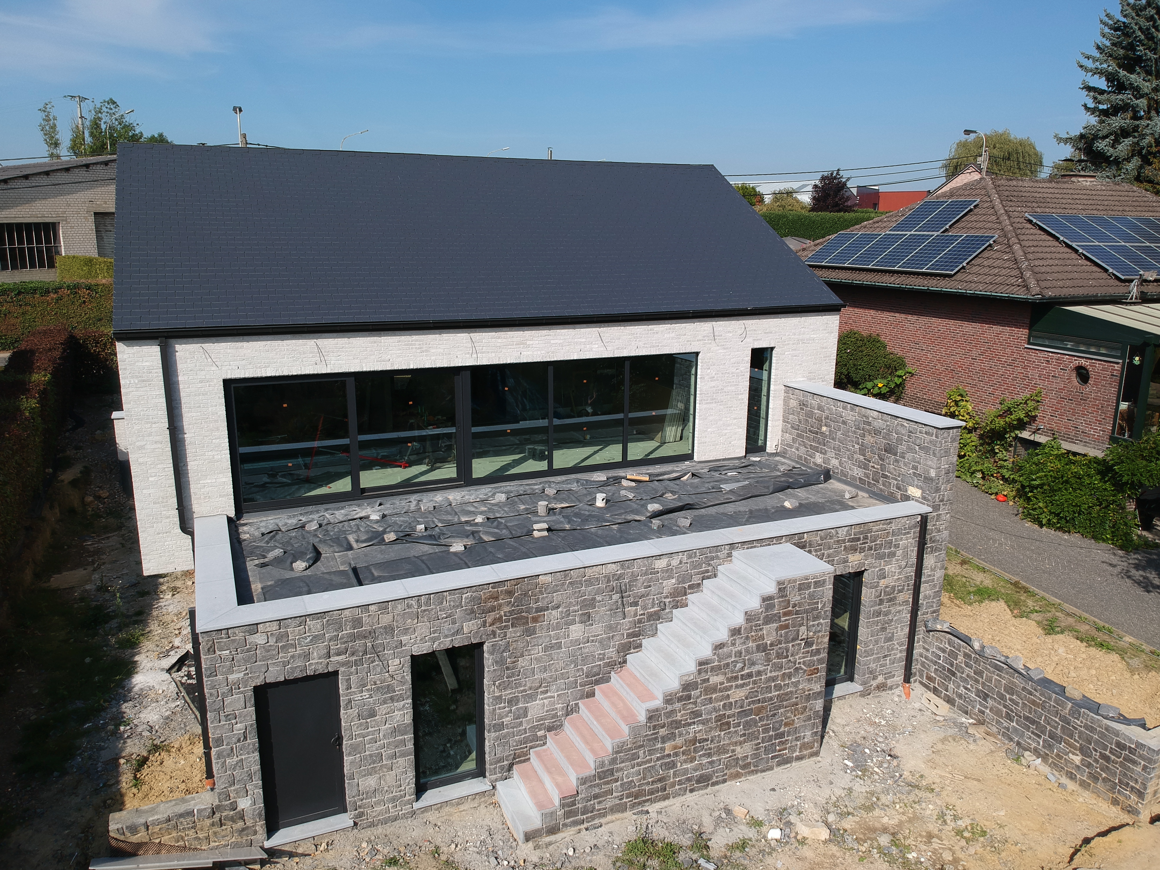 Villa with natural stone Lontzen - Back view above - Danphil-Construction Contractor